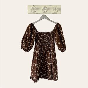 Christy Dawn Diana Dress Russet Floral Bouquet Brown Mini Dress